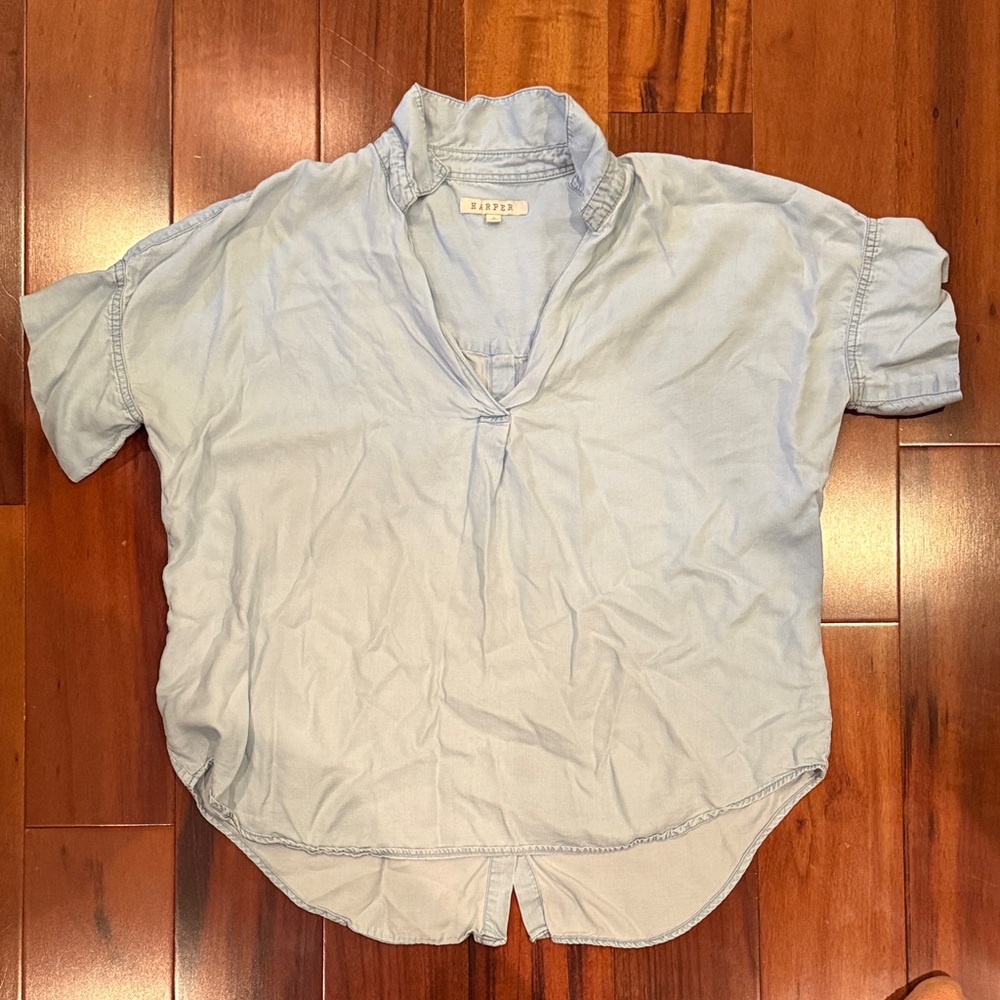 Harper Light Blue Short Sleeve V-Neck Tunic